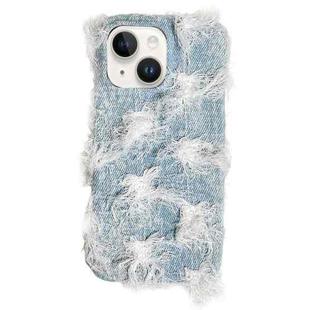 For iPhone 15 Plus Camellia Denim Plush TPU Phone Case(Light Blue)