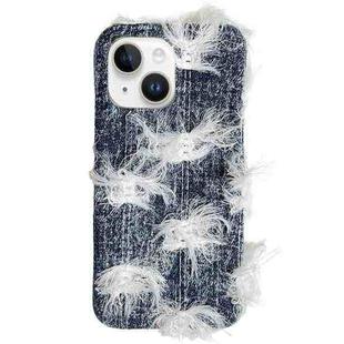 For iPhone 14 Camellia Denim Plush TPU Phone Case(Dark Blue)