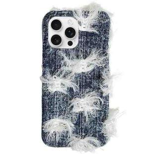 For iPhone 13 Pro Max Camellia Denim Plush TPU Phone Case(Dark Blue)