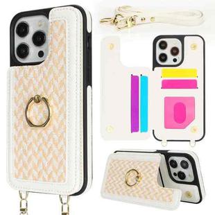 For iPhone 13 Pro Double Bckle Card Slot Full Coverage Phone Case with Cross-body Strap(White)