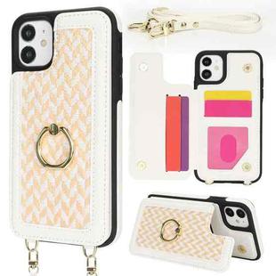 For iPhone 12 Double Bckle Card Slot Full Coverage Phone Case with Cross-body Strap(White)