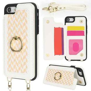 For iPhone 7 / 8 / SE 2020 2022 Double Bckle Card Slot Full Coverage Phone Case with Cross-body Strap(White)
