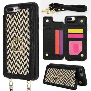 For iPhone 7 Plus / 8 Plus Double Bckle Card Slot Full Coverage Phone Case with Cross-body Strap(Black)