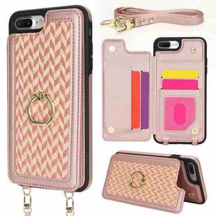 For iPhone 7 Plus / 8 Plus Double Bckle Card Slot Full Coverage Phone Case with Cross-body Strap(Rose Gold)