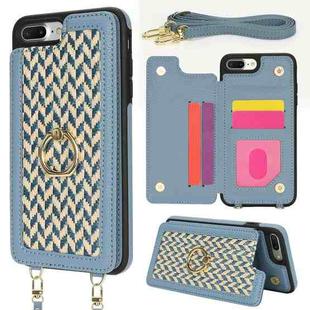 For iPhone 7 Plus / 8 Plus Double Bckle Card Slot Full Coverage Phone Case with Cross-body Strap(Blue)