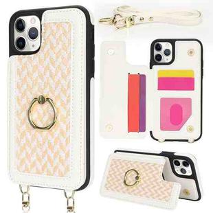 For iPhone 11 Pro Double Bckle Card Slot Full Coverage Phone Case with Cross-body Strap(White)