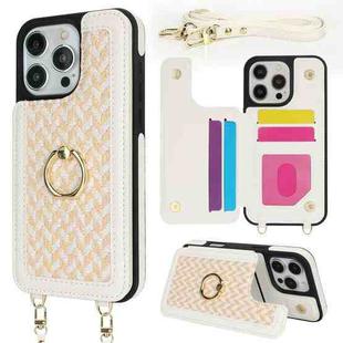 For iPhone 16 Pro Max Double Bckle Card Slot Full Coverage Phone Case with Cross-body Strap(White)