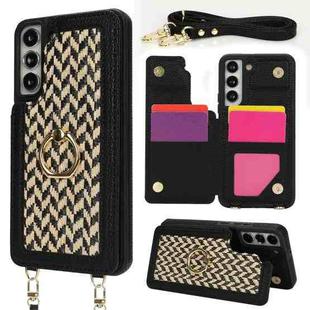 For Samsung Galaxy S22 5G Double Bckle Card Slot Full Coverage Phone Case with Cross-body Strap(Black)