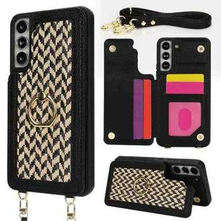 For Samsung Galaxy S22+ 5G Double Bckle Card Slot Full Coverage Phone Case with Cross-body Strap(Black)