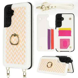 For Samsung Galaxy S23 FE 5G Double Bckle Card Slot Full Coverage Phone Case with Cross-body Strap(White)