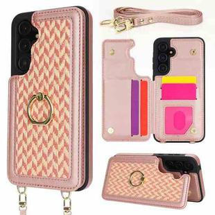 For Samsung Galaxy S23 FE 5G Double Bckle Card Slot Full Coverage Phone Case with Cross-body Strap(Rose Gold)