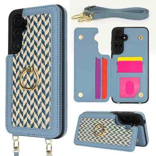 For Samsung Galaxy S23 FE 5G Double Bckle Card Slot Full Coverage Phone Case with Cross-body Strap(Blue)