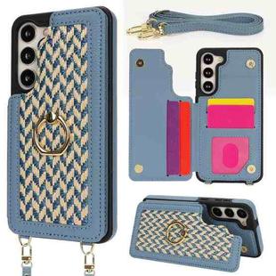 For Samsung Galaxy S23+ 5G Double Bckle Card Slot Full Coverage Phone Case with Cross-body Strap(Blue)