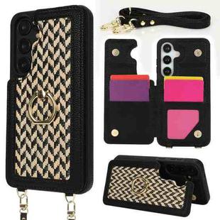 For Samsung Galaxy S24 5G Double Bckle Card Slot Full Coverage Phone Case with Cross-body Strap(Black)