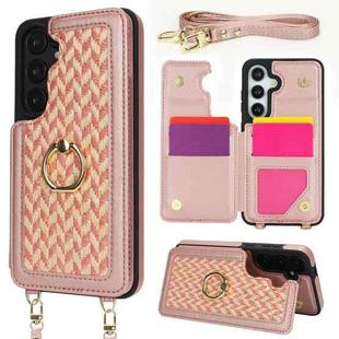 For Samsung Galaxy S24 5G Double Bckle Card Slot Full Coverage Phone Case with Cross-body Strap(Rose Gold)