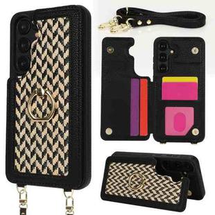 For Samsung Galaxy S24+ 5G Double Bckle Card Slot Full Coverage Phone Case with Cross-body Strap(Black)