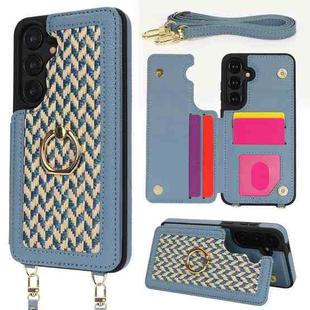 For Samsung Galaxy S24+ 5G Double Bckle Card Slot Full Coverage Phone Case with Cross-body Strap(Blue)