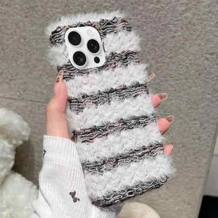 For iPhone 16 Pro Max Striped Fabric Plush TPU Phone Case(Black)