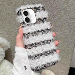 For iPhone 16 Striped Fabric Plush TPU Phone Case(Black)