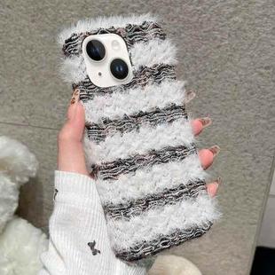 For iPhone 15 Plus Striped Fabric Plush TPU Phone Case(Black)