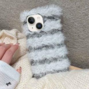 For iPhone 15 Striped Fabric Plush TPU Phone Case(Grey)