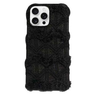 For iPhone 16 Pro Lace Striped Plush TPU Phone Case(Black)