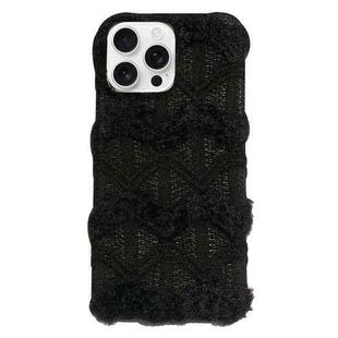 For iPhone 15 Pro Lace Striped Plush TPU Phone Case(Black)