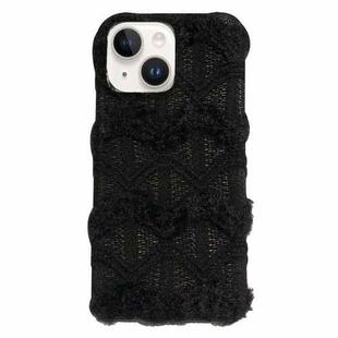 For iPhone 15 Plus Lace Striped Plush TPU Phone Case(Black)