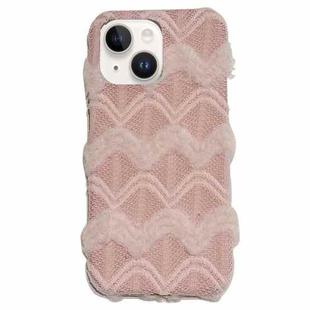 For iPhone 15 Plus Lace Striped Plush TPU Phone Case(Pink)