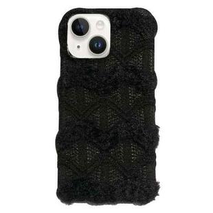 For iPhone 14 Plus Lace Striped Plush TPU Phone Case(Black)