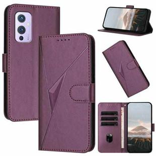 For OnePlus 9 Triangle Pattern Buckle Clasp Leather Phone Case(Dark Purple)