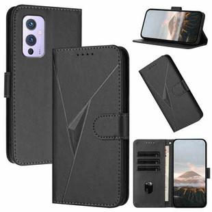 For OnePlus 9 Triangle Pattern Buckle Clasp Leather Phone Case(Black)