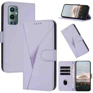 For OnePlus 9 Pro Triangle Pattern Buckle Clasp Leather Phone Case(Light Purple)