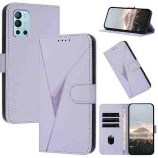 For OnePlus 9R Triangle Pattern Buckle Clasp Leather Phone Case(Light Purple)