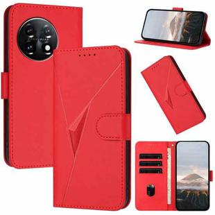 For OnePlus 11 Triangle Pattern Buckle Clasp Leather Phone Case(Red)