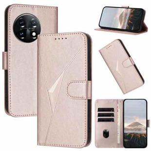 For OnePlus 11 Triangle Pattern Buckle Clasp Leather Phone Case(Rose Gold)