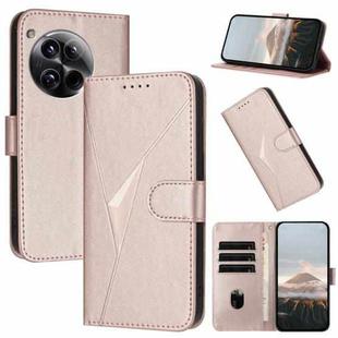 For OnePlus 12 Triangle Pattern Buckle Clasp Leather Phone Case(Rose Gold)