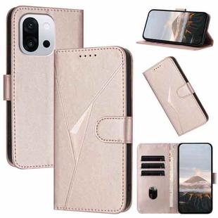 For OnePlus 13T Triangle Pattern Buckle Clasp Leather Phone Case(Rose Gold)
