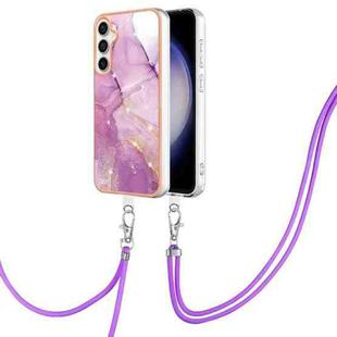 For Samsung Galaxy S24 FE 5G Electroplating Marble Dual-side IMD Phone Case with Lanyard(Purple 001)