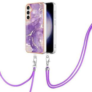 For Samsung Galaxy S24 FE 5G Electroplating Marble Dual-side IMD Phone Case with Lanyard(Purple 002)