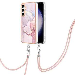 For Samsung Galaxy S24 FE 5G Electroplating Marble Dual-side IMD Phone Case with Lanyard(Rose Gold 005)