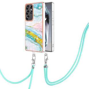 For Samsung Galaxy S25 Ultra 5G Electroplating Marble Dual-side IMD Phone Case with Lanyard(Green 004)