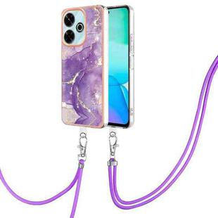 For Redmi 13 4G Electroplating Marble Dual-side IMD Phone Case with Lanyard(Purple 002)