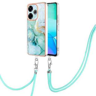 For Redmi 13 4G Electroplating Marble Dual-side IMD Phone Case with Lanyard(Green 003)