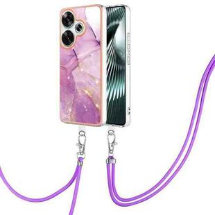 For Xiaomi Poco F6 5G Electroplating Marble Dual-side IMD Phone Case with Lanyard(Purple 001)