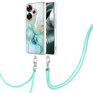 For Xiaomi Poco F6 5G Electroplating Marble Dual-side IMD Phone Case with Lanyard(Green 003)