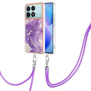 For Xiaomi Poco F6 Pro 5G Electroplating Marble Dual-side IMD Phone Case with Lanyard(Purple 002)