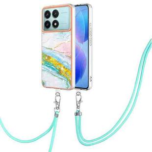 For Xiaomi Poco F6 Pro 5G Electroplating Marble Dual-side IMD Phone Case with Lanyard(Green 004)