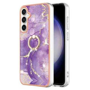 For Samsung Galaxy S24 FE 5G Electroplating Marble IMD TPU Phone Case with Ring Holder(Purple 002)