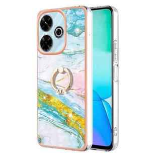 For Redmi 13 4G Electroplating Marble IMD TPU Phone Case with Ring Holder(Green 004)